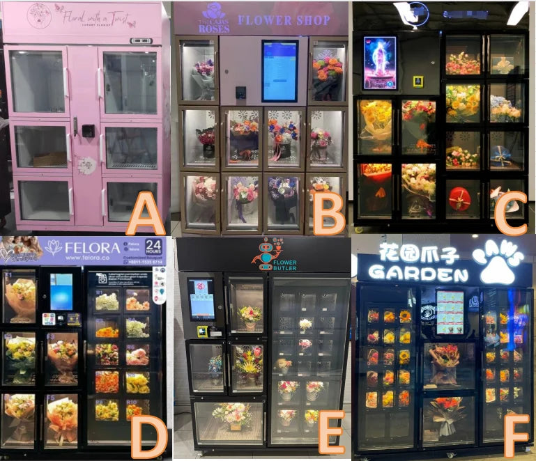 Automatic Flower Vending Machine 24H Smart Refrigerated Bouquet Dispenser Fresh Rose Tulip Cashless Payment Floral Retail Kiosk