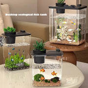 Desktop Small Ecological Fish Tank Landscaping Thickened Office Desk Bucket Fish Tank Integrated Machine Hydroponic Breeding Box