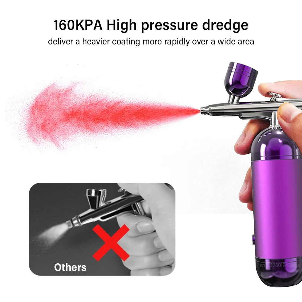 Airbrush Nail Mini Air Brush Nano Oxygen Injector Spray Gun for Nail Art Cake Painting Portable High Pressure Air Compressor