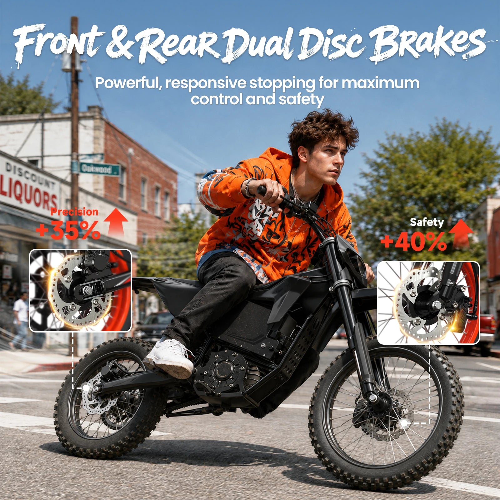 QRONGE X1 Spark L Electric Motorcycle, 4500W Peak Electric Bicycle, 60V 28.8Ah Up to 50MPH & 60 Miles Electric Dirt Bike, Full Suspension 17"/14" Off-Road Tire E-Dirt Bike for Adults Teens 1-Year Warranty