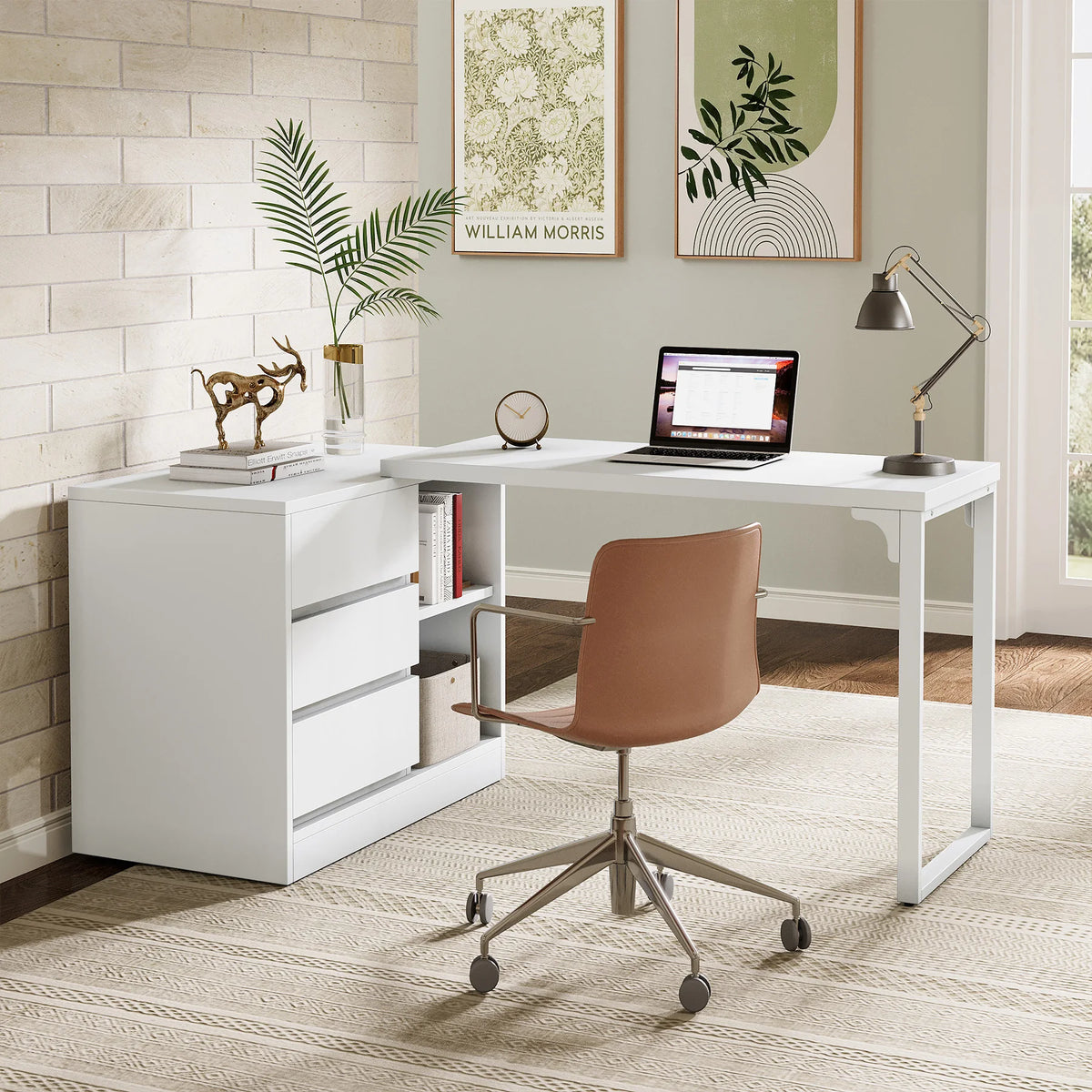 Tribesigns L-Shaped Computer Desk with Drawers and Shelves, Reversible Corner Office Desk Study Writing Table for Home Office