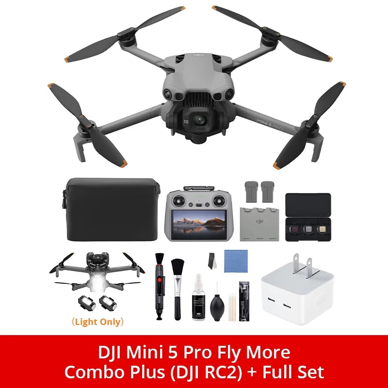 DJI Mini 5 Pro Fly More Combo Plus FPV Drone With Camera Strobe Light & Charger & Cleaning Kit Mini Drones 4k Professional Omnidirectional Obstacle Sensing ActiveTrack