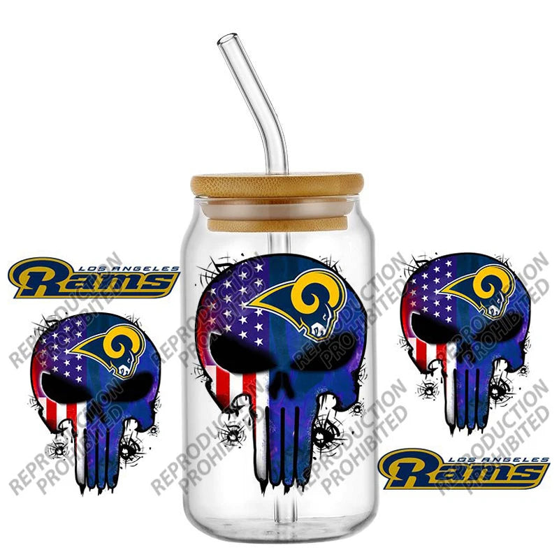 High Quality ‌3D Skull Sports Team Decal UV DTF Cup Wrap for 16oz Libbey Glasses Can DIY Mug Transfer Stickers