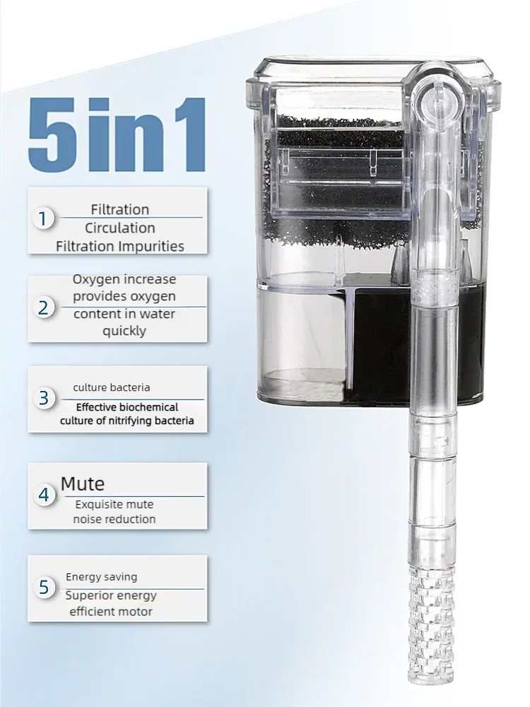 New Suspended Filter For Fish Tanks, Mini Filter, USB, 2.5W, 250H/L Suitable For Fish Tanks Below 30cm, Aquariums