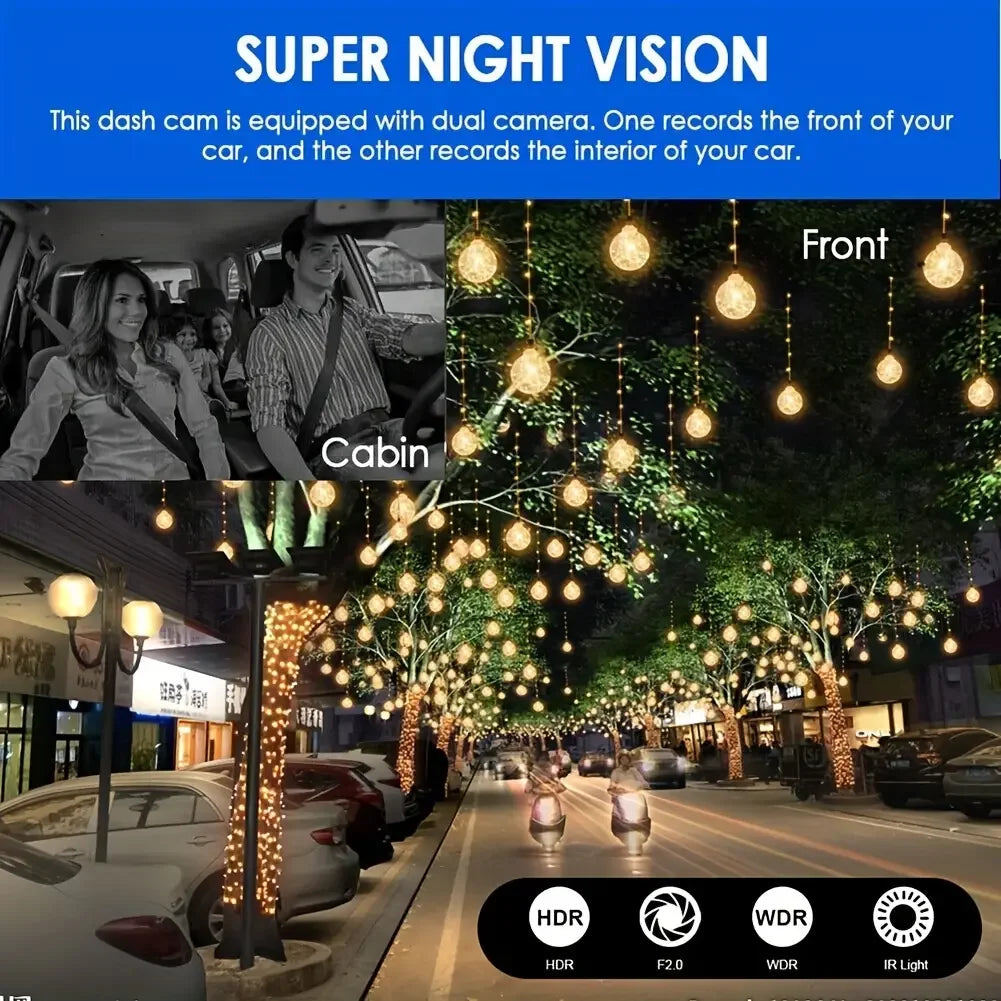 Dash Cam 3.16 Inch 3 Lens Dash Cam, Front Built-in Rear Camera, G Sensor HD Night Vision Wide Angle Car DVR, With 32GB SD Card