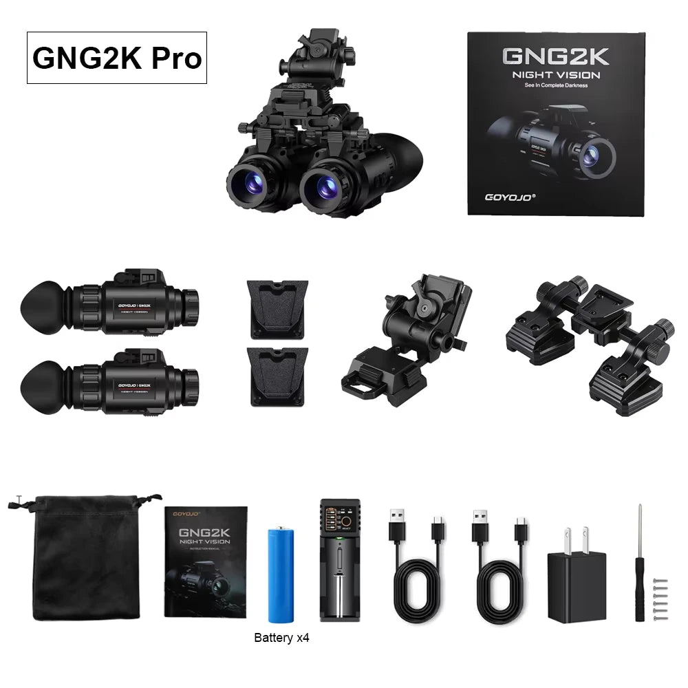 GOYOJO GNG2K Night Vision Monocular - 2K( 2688x1520) / 60Hz Refresh Digital Night Vision Goggles, Helmet Mountable, Stealth Infrared 940nm NVG with 0.0001 Lux Sensor, 4 Color Modes for Tactical/Hunting/Camping