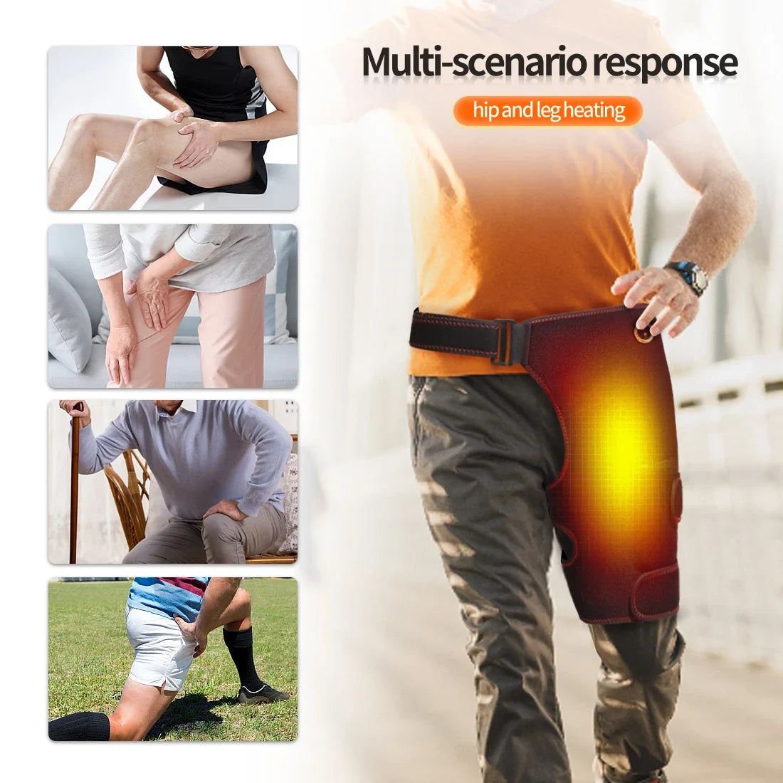 Heated Hip Support Brace Hip Heating Pad for Hip Sciatica Pain Relief with Massager Thigh Buttock Electric Heat Pad Family Gift