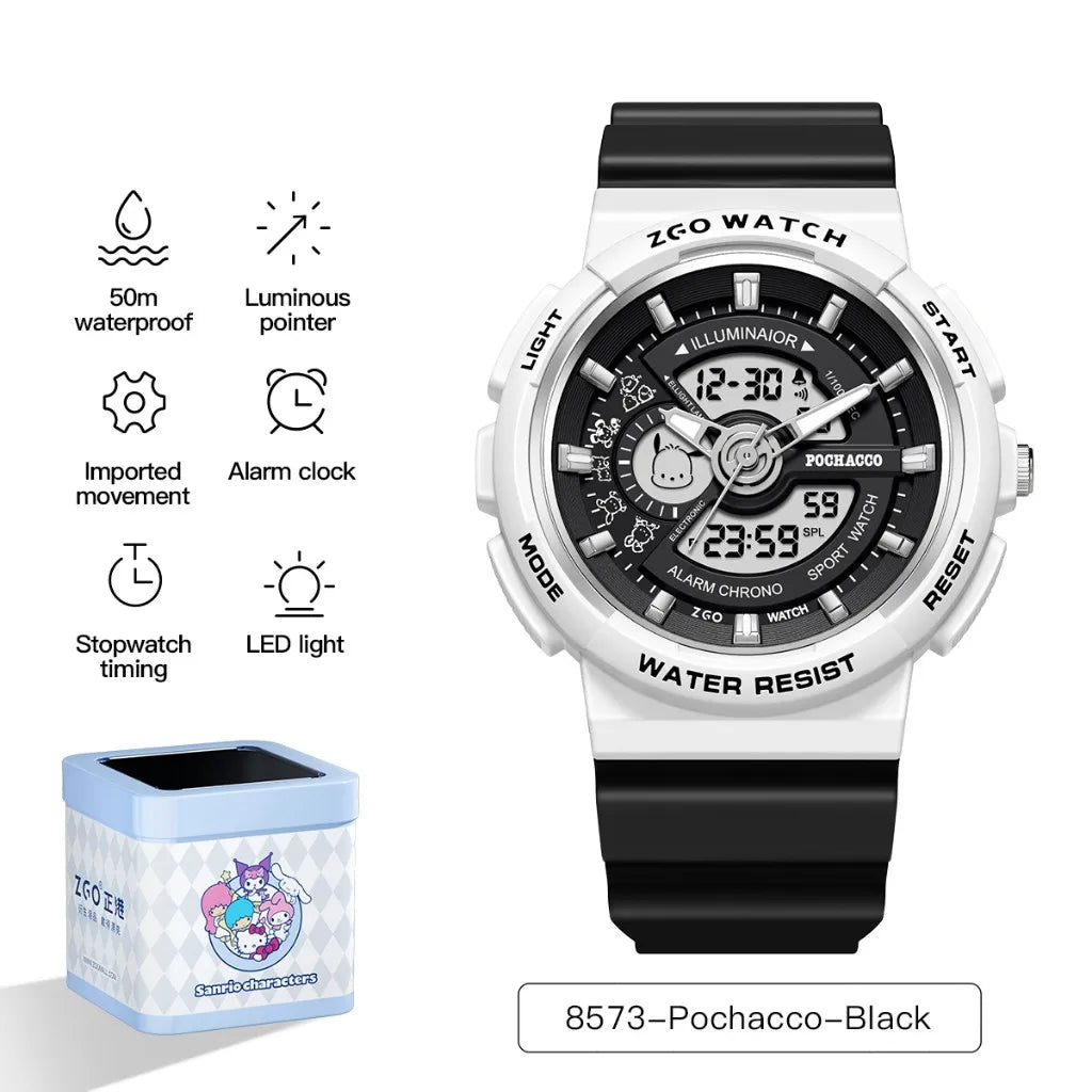 ZGO Sanrio Hello Kitty ladies' digital watch multi-functional dual-display waterproof sports watch for students gift 8573