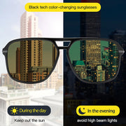 VIVIBEE Men Polarized Night Vision Glasses Yellow Retro Square Oversized Photochromic Goggles Women Fashion Driving Sunglasses
