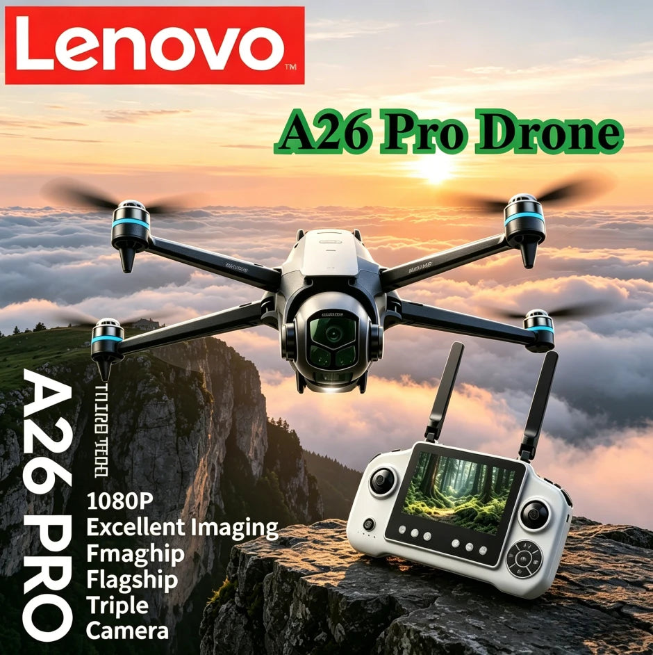 Lenovo A26 Pro Drone 4K HD 8k Triple Camera FPV Brushless Motor Obstacle Avoidance Foldable RC Quadcopter Professional Aerial