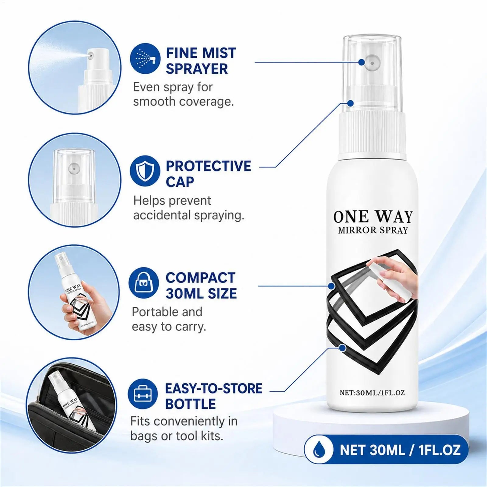 Reflective Window Spray 30ml Quick Drying Heat Insulation Privacy Tint Film Glass Coating Agent for Car Home Office Apartment