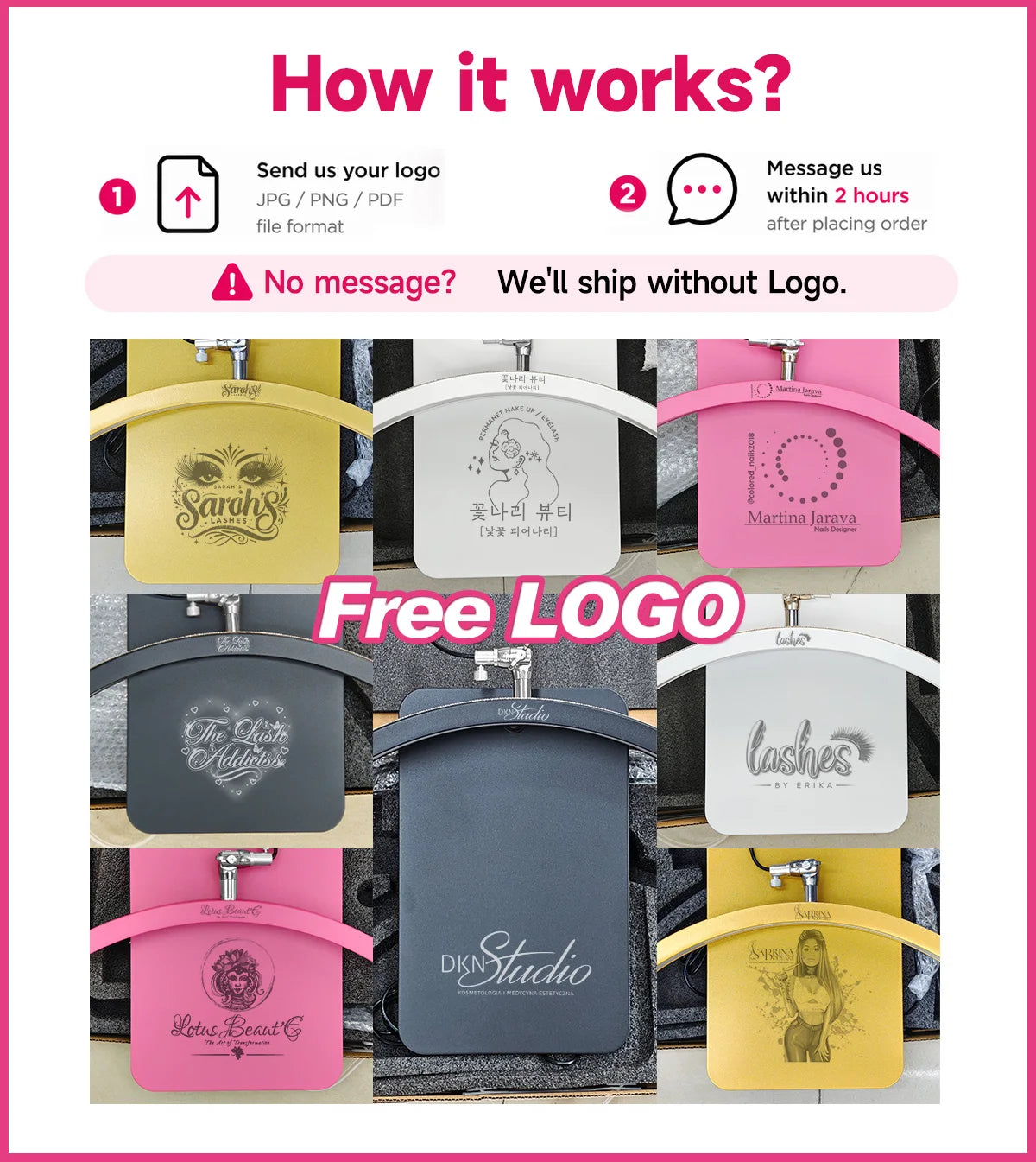 Free LOGO Rotatable Lashes Lamps Half Moon Light Led Moon Lamp Photography Fill Light for Lashes Extension Beauty Floor Lamps