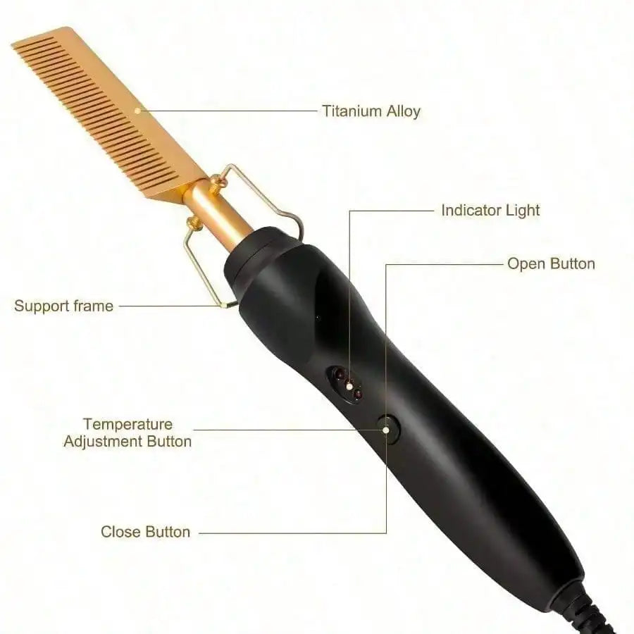 Electric Hair Straightening Brush — 2-in-1 Styling Comb (Straightening & Curling) — Suitable for Wet, Dry, and Synthetic Hair