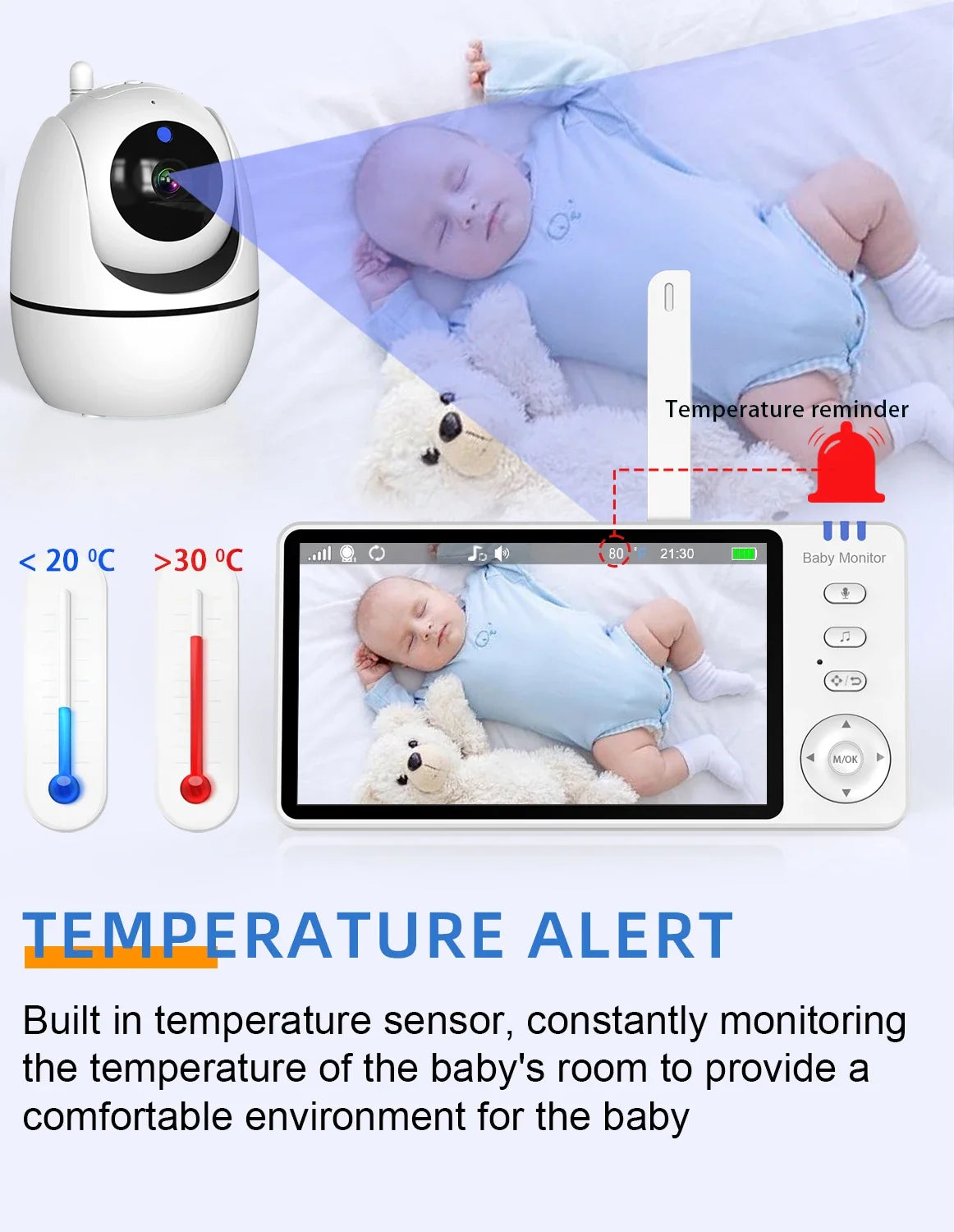 Monitor your little one with ease using this 5.0-inch video baby monitor—featuring a wireless pan-tilt camera, two-way audio, night vision, wake-up, and USB charging for convenience and security!
