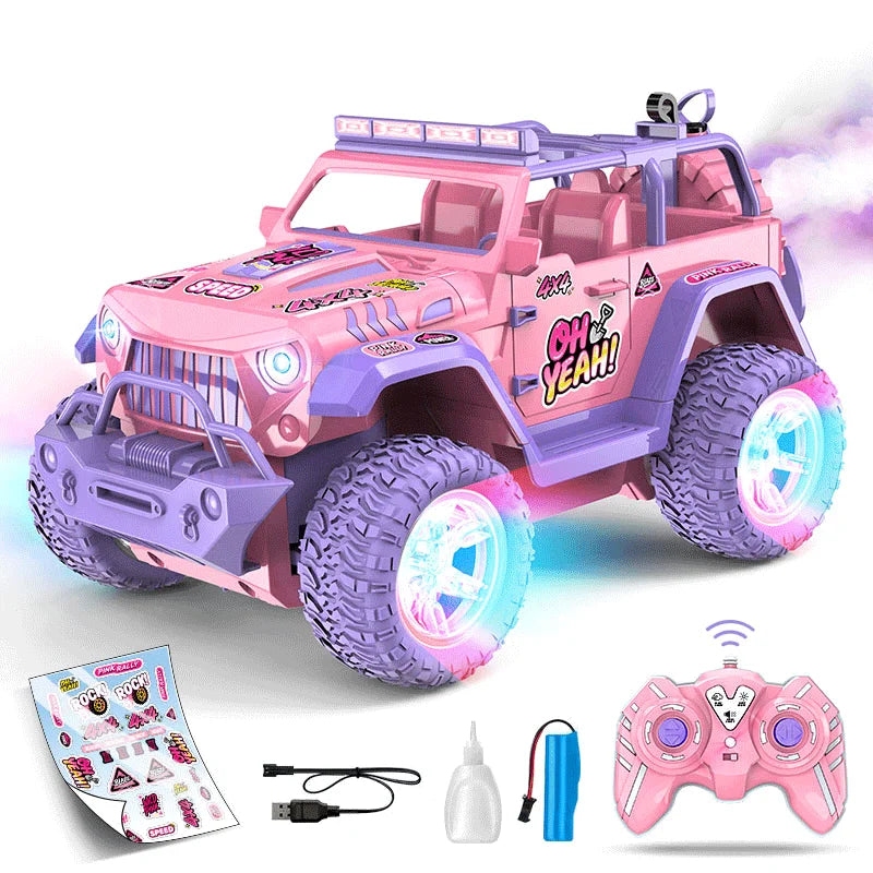 1: 16 remote control off-road vehicle, DIY sticker, pink cool light spray function, Christmas gift, New Year gift