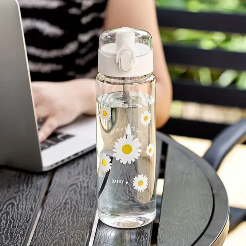 780ML Large Capacity Sports Transparent Water Bottle Leakproof Flower Plastic Drinking Bottles Outdoor Cycling Hiking Gym Jugs