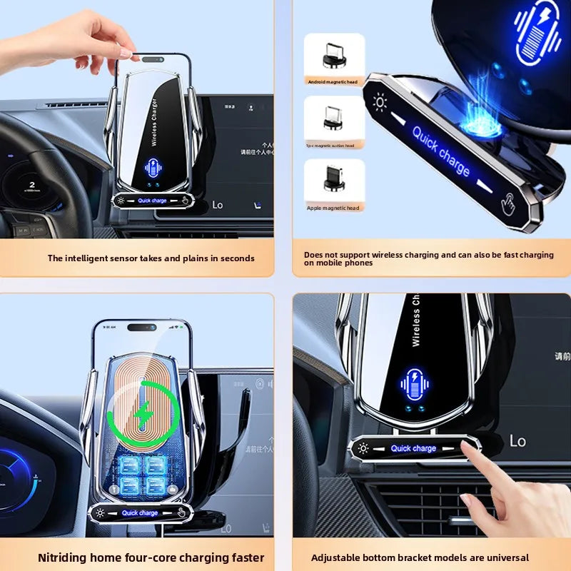 Keep your phone powered and secure on the road with this wireless car charger and mobile phone holder—all-in-one convenience!