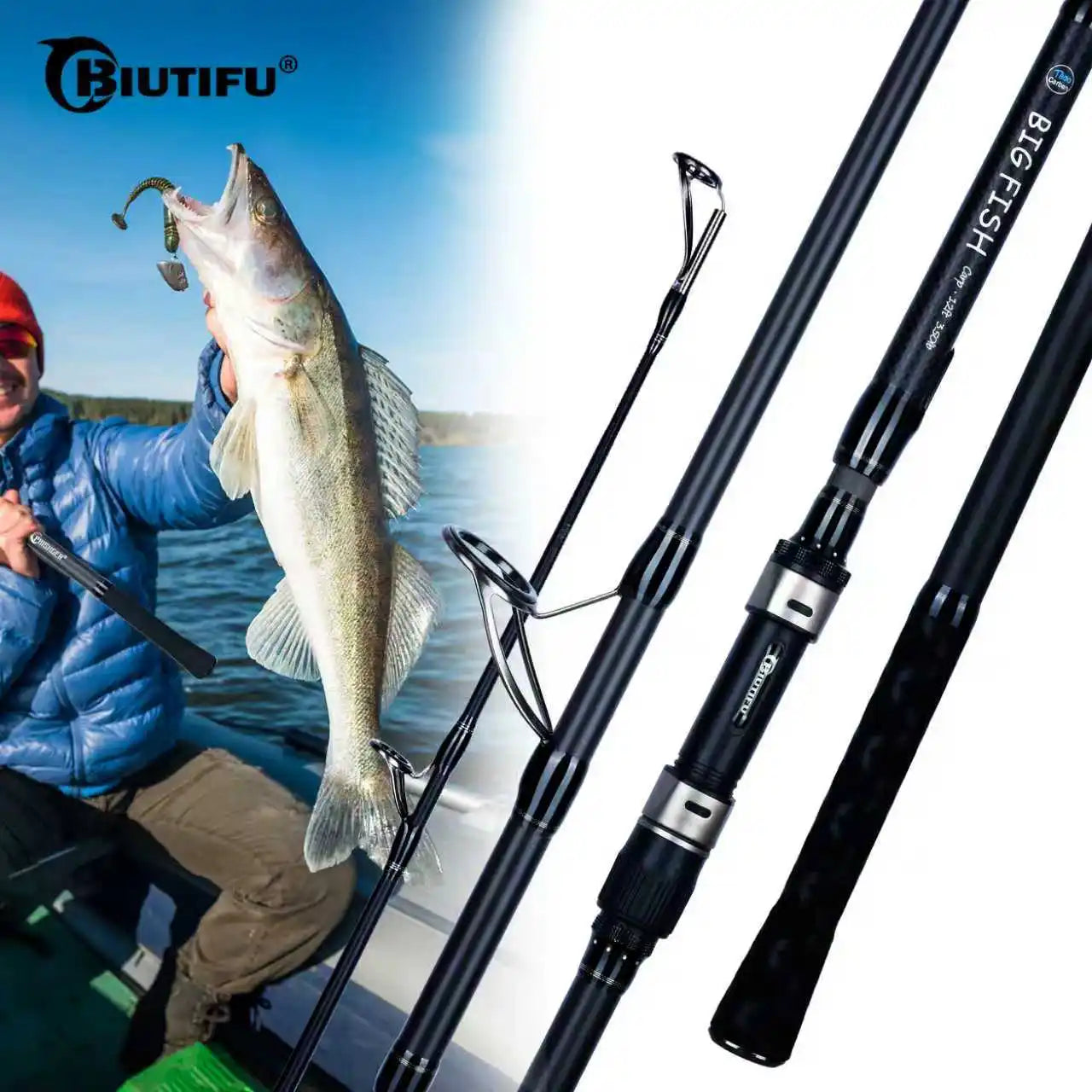 BIUTIFU BIGFISH Carp Surfcasting Fishing Rods 3.0m 3.3m 3.6m 3.9m 4.2m 4.5m T800Carbon 3.5lbs Shore Casting 40-200g Spinning Hard Rock Pole