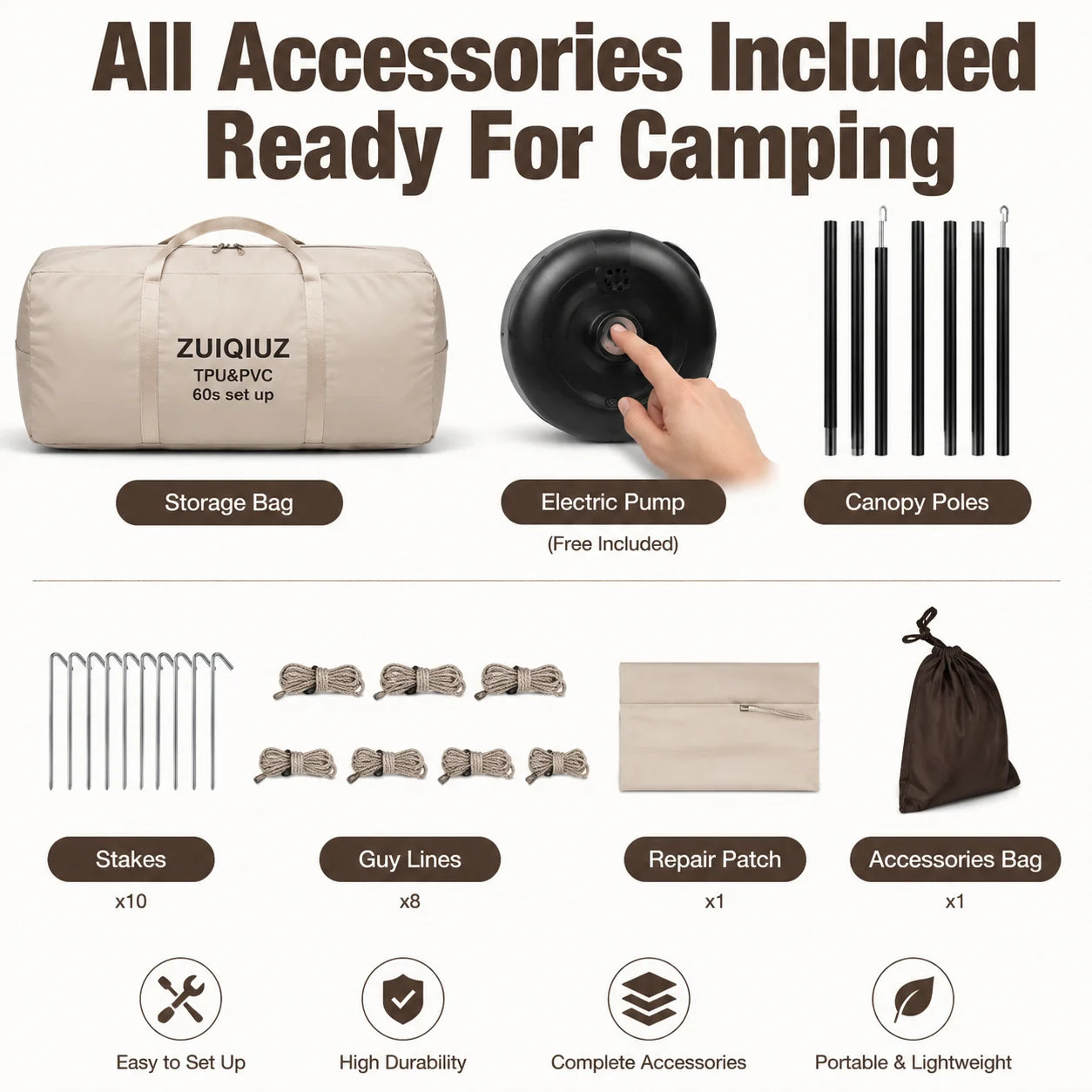 Outdoor Lightweight Inflatable Camping Tent 4-5 people Easy Setup Auto Tent with Sunshade For Hiking Glamping Inflatable Tent