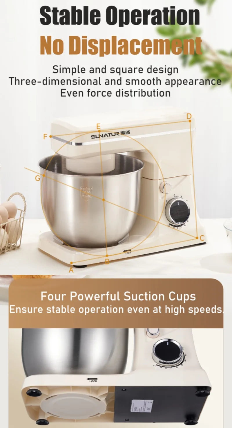 SUNATUR 5.5L New Planetary Stand Mixer Chef Machine Household Automatic Dough Kneading Home Appliance Professional 220V