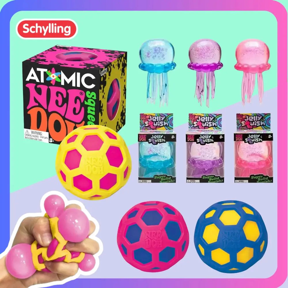 schylling Needoh Fuzz Ball Jellyfish Squishy Blind Box Random Color Soft Stress Relief Toy Cute Relaxing Squeeze Sensory Toy
