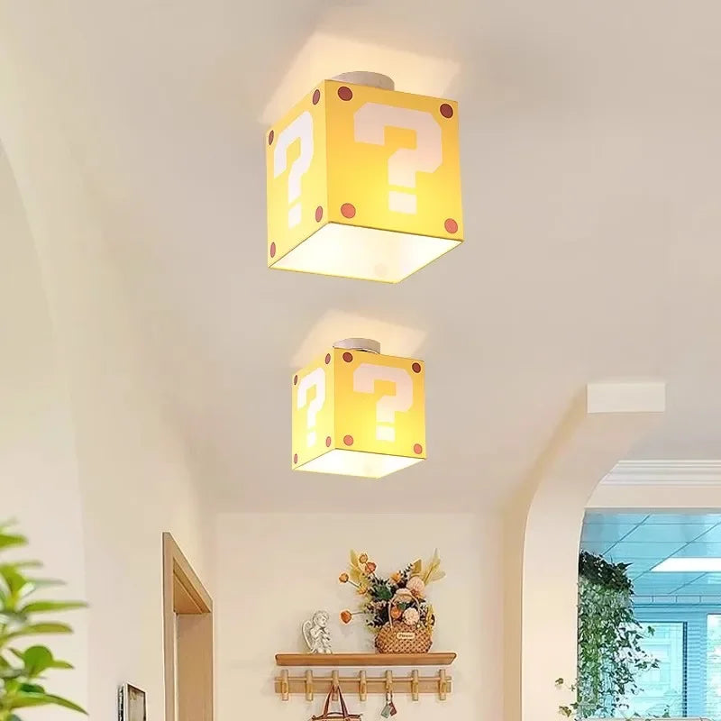 Yellow Question Mark Ceiling Lamps Children's Room Light Modern Creative Warm Boy Girl Bedroom Aisle Fabric Linen Ceiling Lights