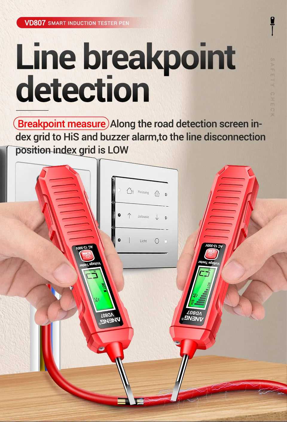 Safely detect live wires with this one-word induction portable smart electric pen tester—featuring NCV sensor and compatible with 50/60Hz for accurate, non-contact voltage testing!