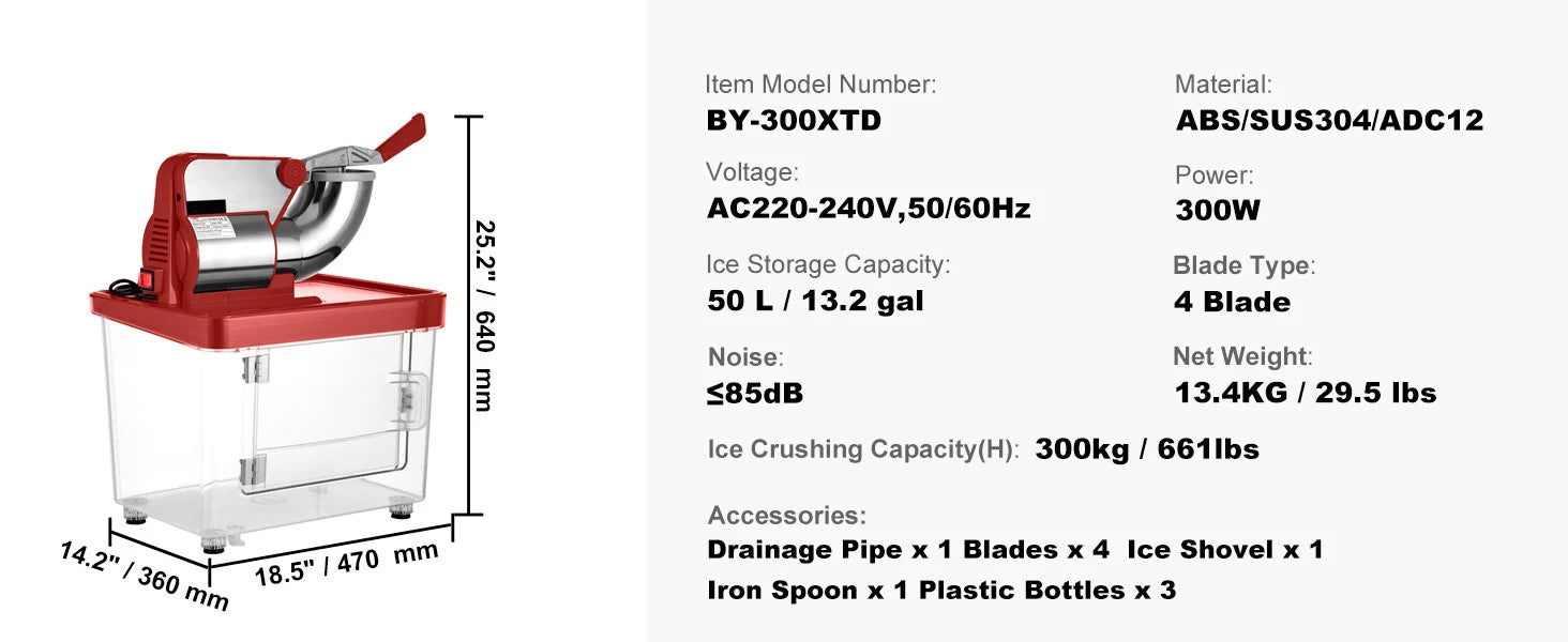 SucceBuy Electric Snow Cone Machine Ice Shaver Crusher Granizing Glass Blender Mixer Chopper Stainless Steel Colder Commercial