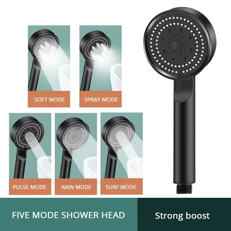 Black 5 Modes Shower Head Adjustable High Pressure