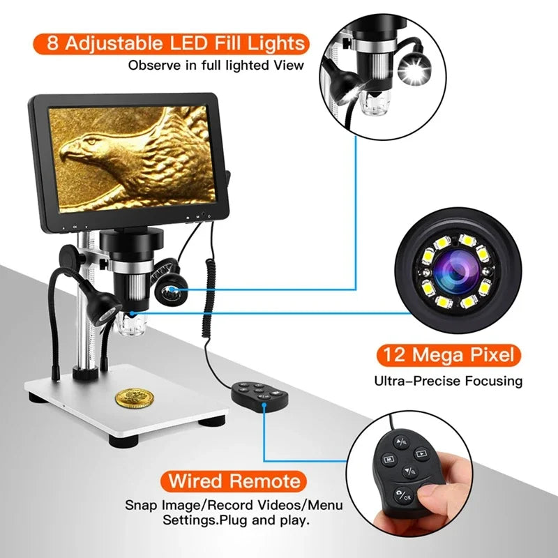 Elikliv DM9 7'' Digital Microscope 50X-1200X Video Microscope Camera Adjustable HD LCD  For PCB Electronics Soldering Tools