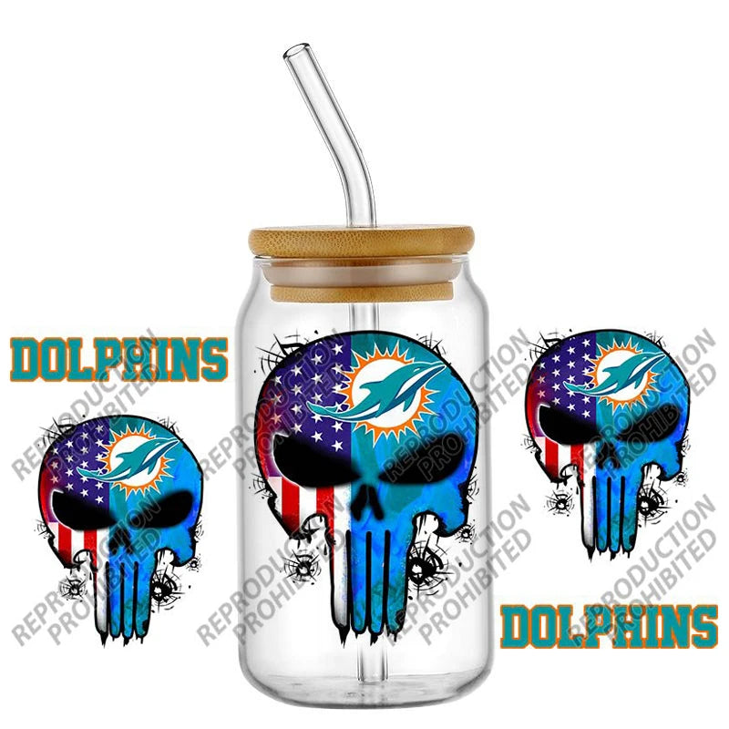 High Quality ‌3D Skull Sports Team Decal UV DTF Cup Wrap for 16oz Libbey Glasses Can DIY Mug Transfer Stickers