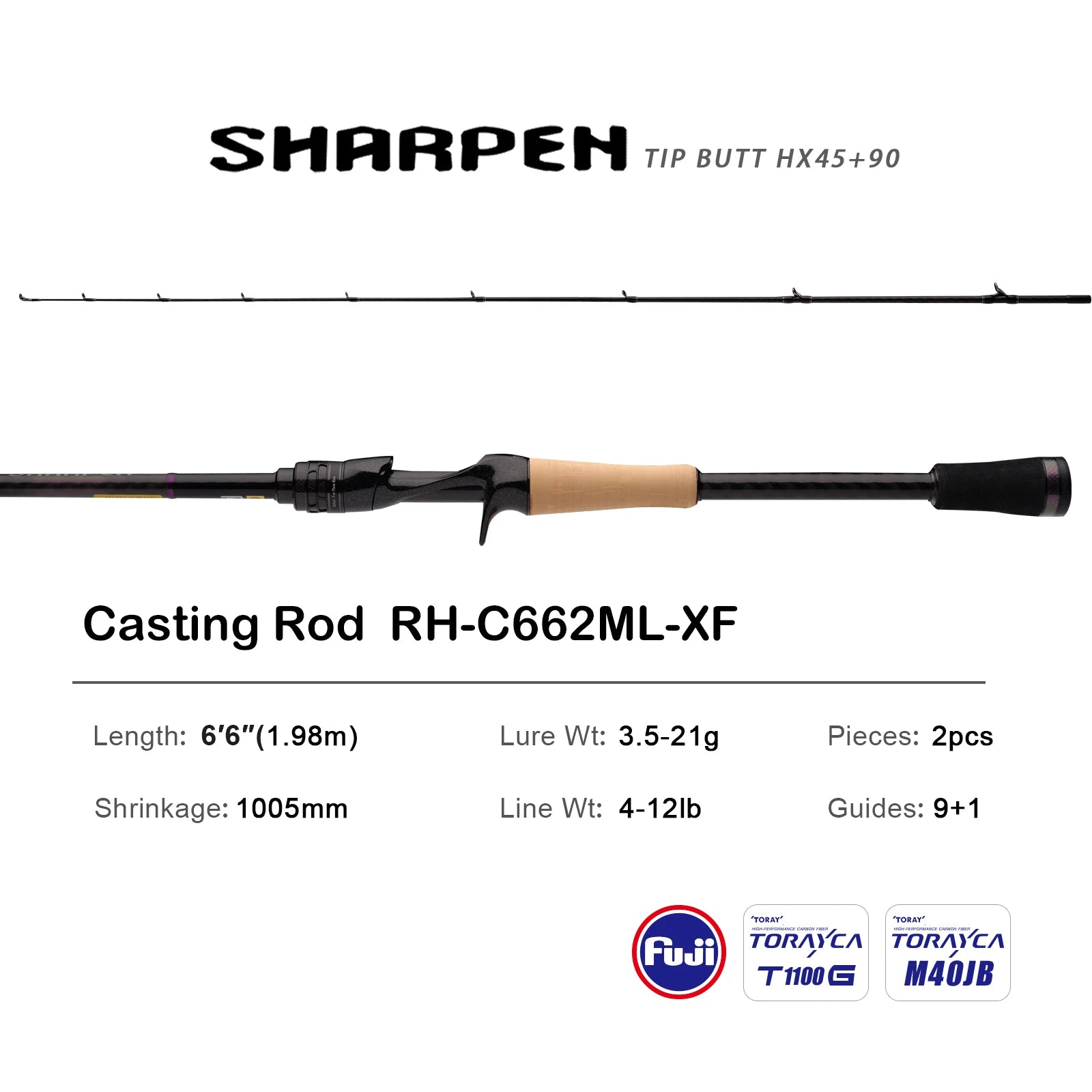 PURELURE SHARPEN Soft Lure Long Spinning and Casting XF/MF Action Rods FUJI Components Bass Pike Rod Fishing Rod Spinning Reel