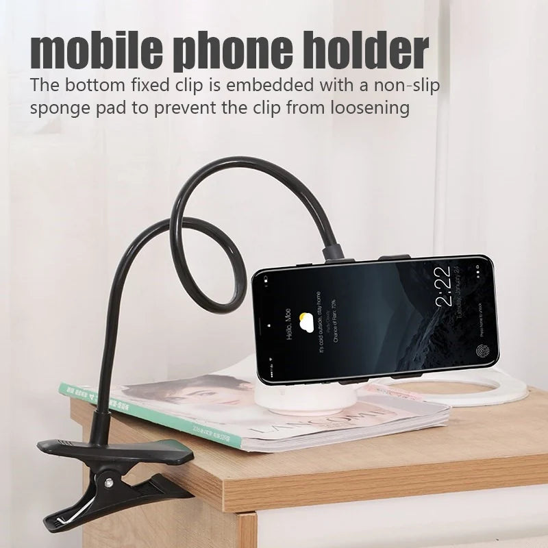 Enjoy hands-free convenience with this universal flexible lazy mobile phone holder—adjustable clip perfect for home, bed, or desktop use!