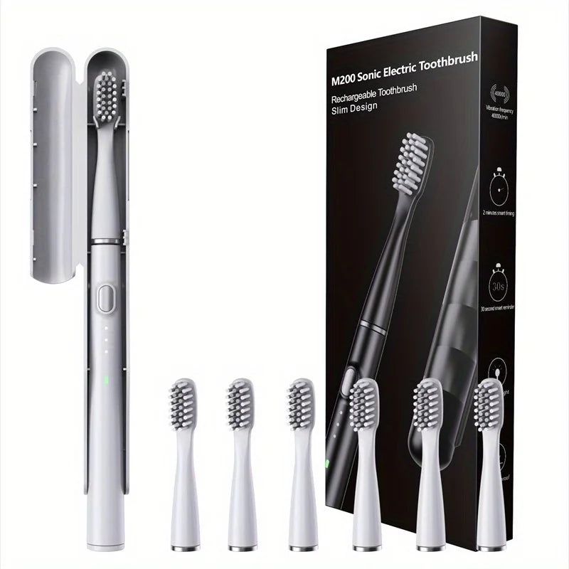 Keep your smile fresh on the go with this portable USB rechargeable electric toothbrush—comes with 6 replaceable brush heads for lasting clean and convenience!