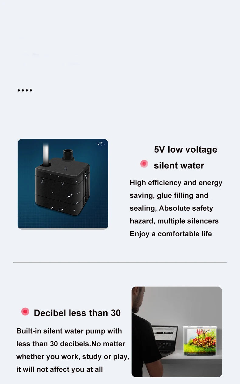 USB 5L Aquarium Fish Tank No Water Change Self-circulating Ecological Fish Tank with Slient Pump Led Lamp for Office Home