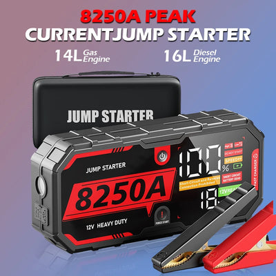 Jump-start big rigs and more with the powerful 8250A 12V Pro portable car battery booster—built to handle even the toughest jobs!