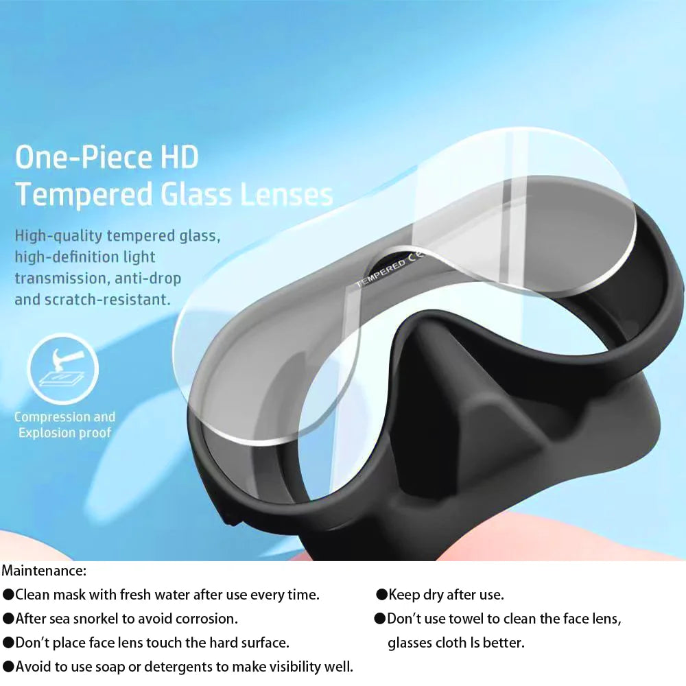 Frameless Diving Mask HD Panoramic Ultra Wide View Tempered Glass Snorkeling Swimming Goggles Suitable for Adults