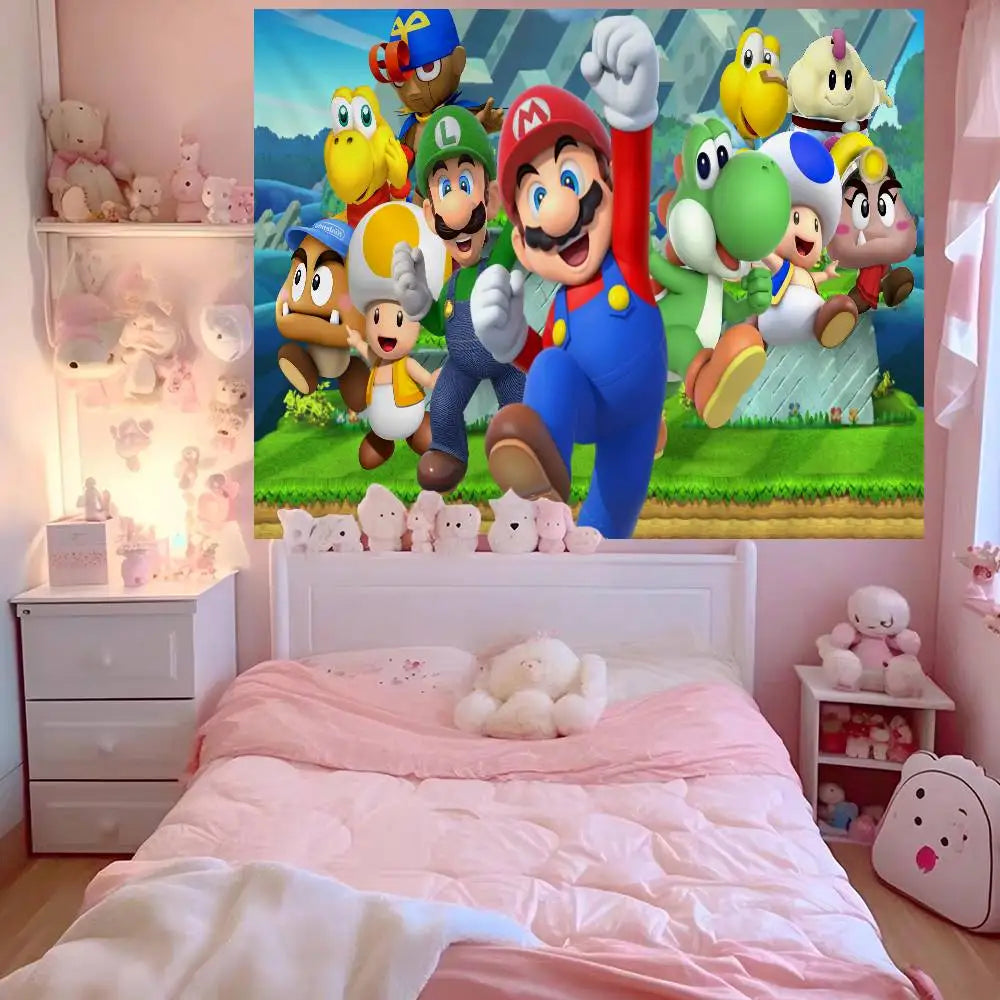 Game M-mario-O cartoon DIY Wall Tapestry for Living Room Home Dorm Decor Wall Art Decor