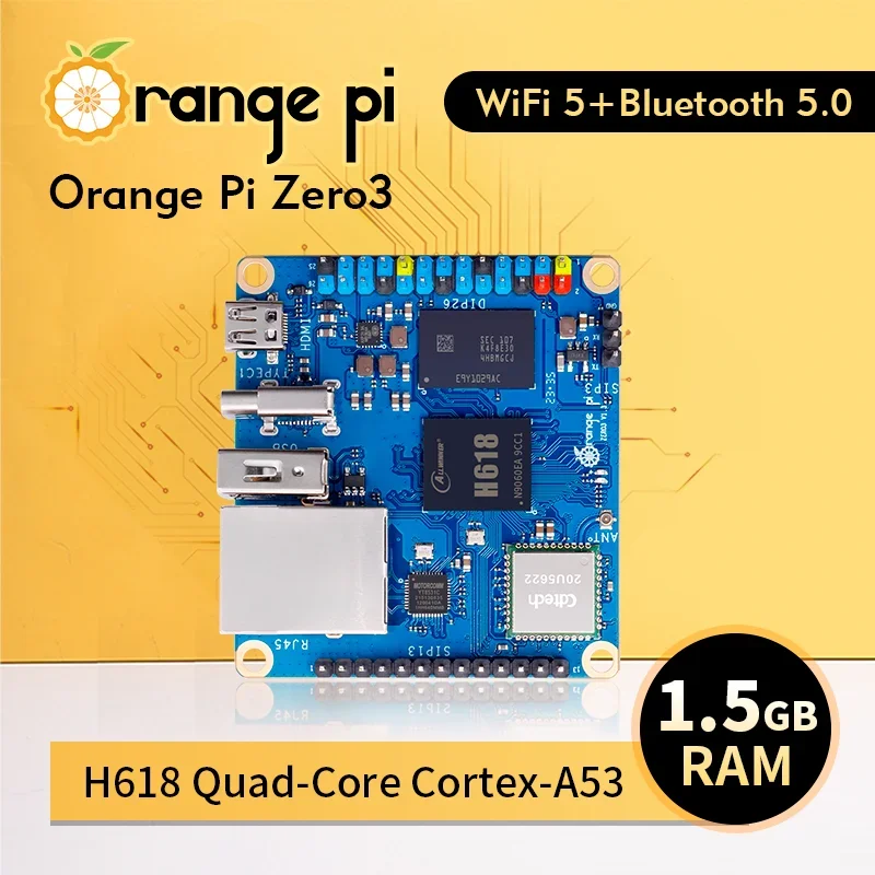 Orange Pi Zero 3 1GB 2GB 4GB RAM DDR4 Allwinner H618 WiFi Bluetooth Mini PC Zero3 Development Board SBC Single Board Computer
