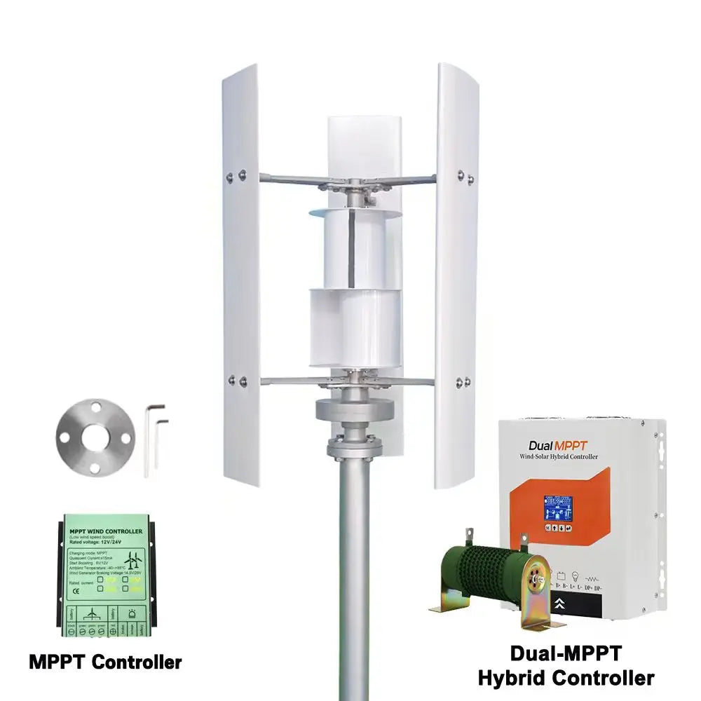Small Windmill 12/24V 3000W Vertical Wind Turbine Generator Kit with Wind-Solar Hybrid Controller Household Free Energy