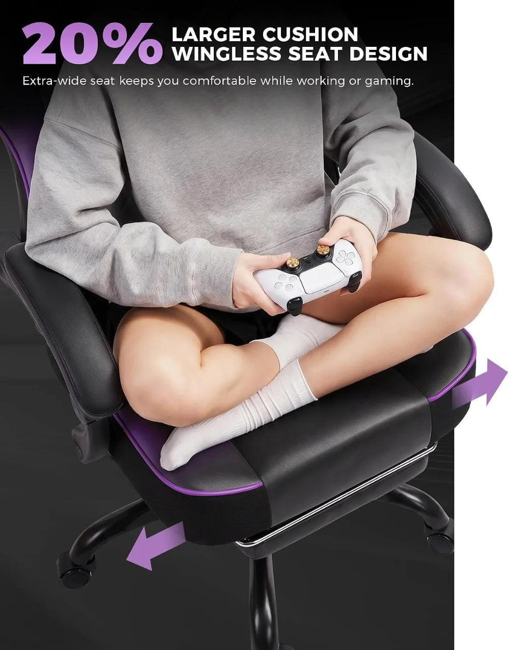Gaming Chair Wide Seat 350LBS Big Tall Adults Purple Gradient Footrest