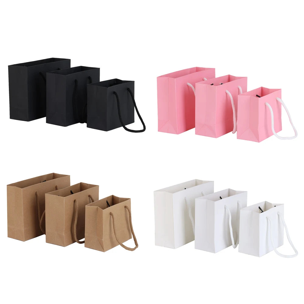 5/10PCS Black White Pink Color Small Kraft Gift Bags With Rope Handles for Party Gift Wrapping Favor Bag Paper Packing Gift Bags