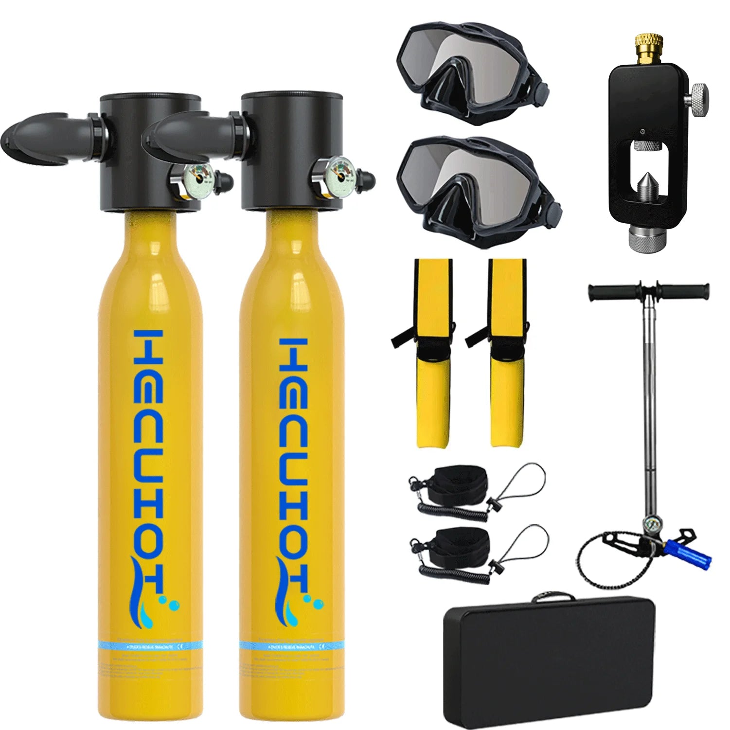 HECUIOI Mini Scuba Tank Diving Equipment 0.5L Outdoor Oxygen Scuba Diving Tank 5-10 Minutes Cylinder Snorkeling Set Hand Pump