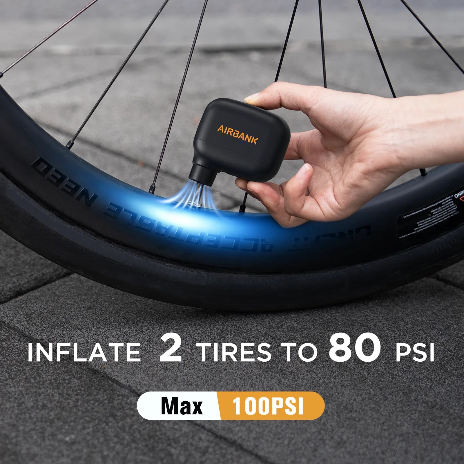 Keep your tires perfectly inflated with this portable electric mini bike pump—100 PSI max pressure, compatible with Presta and Schrader valves. An essential cycling accessory for on-the-go air inflation!