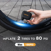 Keep your tires perfectly inflated with this portable electric mini bike pump—100 PSI max pressure, compatible with Presta and Schrader valves. An essential cycling accessory for on-the-go air inflation!