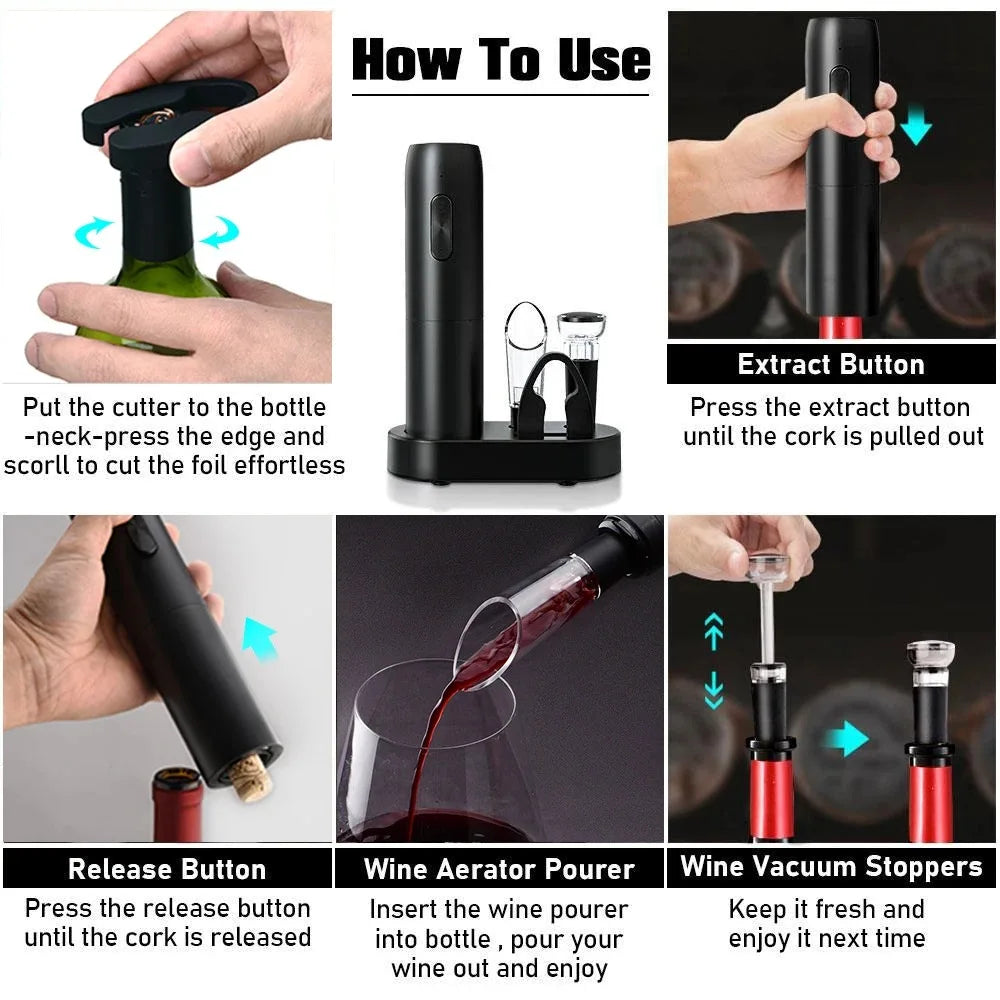 Pop open your favorite bottle effortlessly with this electric wine bottle opener—stylish, quick, and hassle-free!