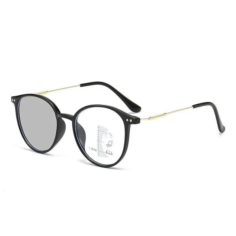 Smart Photochromic Reading Glasses Unisex Round Progressive Multifocal Presbyopia Eyeglasses Finished Near Far Bifocal Eyewear