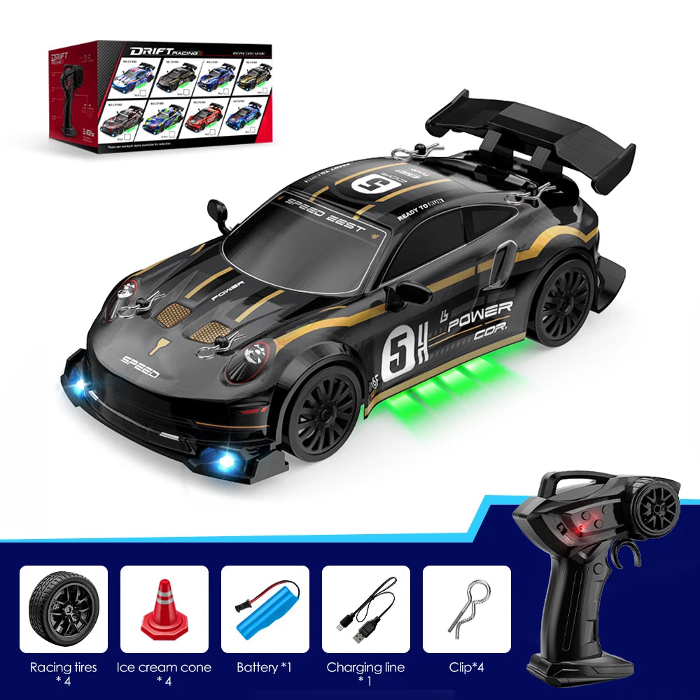 2.4G Wireless 4WD Drift RC Car 1:24 Scale With Cool Lights Stepless Speed Kids Remote Control Vehicle Christmas Birthday Gift