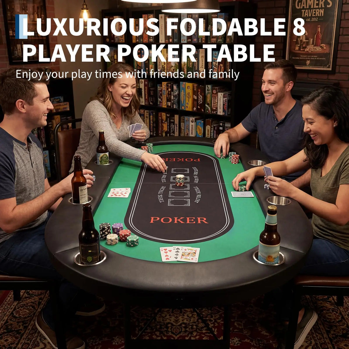8 Player Poker Table Foldable Texas Holdem Table With Deepened Cup Holders And Padded Rails No Assembly Instant Play Portable Poker Table For Home Party Game Night