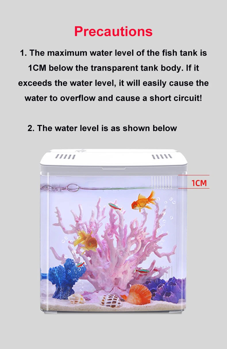 USB 5L Aquarium Fish Tank No Water Change Self-circulating Ecological Fish Tank with Slient Pump Led Lamp for Office Home